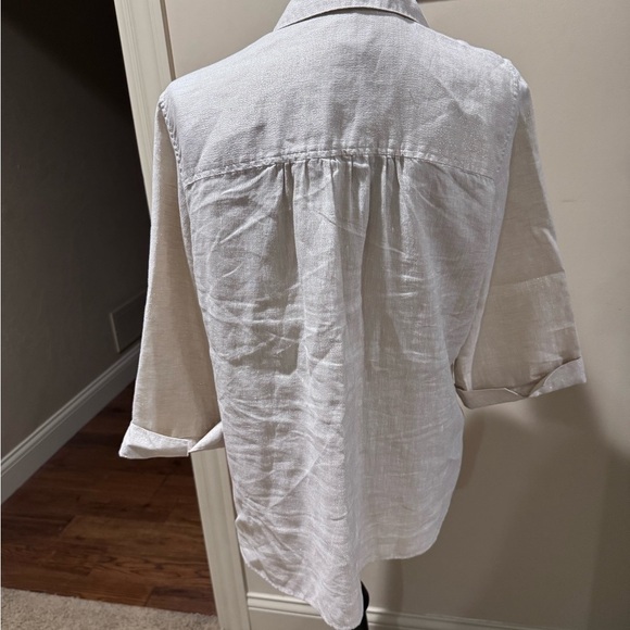 Chico's Cream Notched Collar Button Down Shirt - Picture 3 of 11